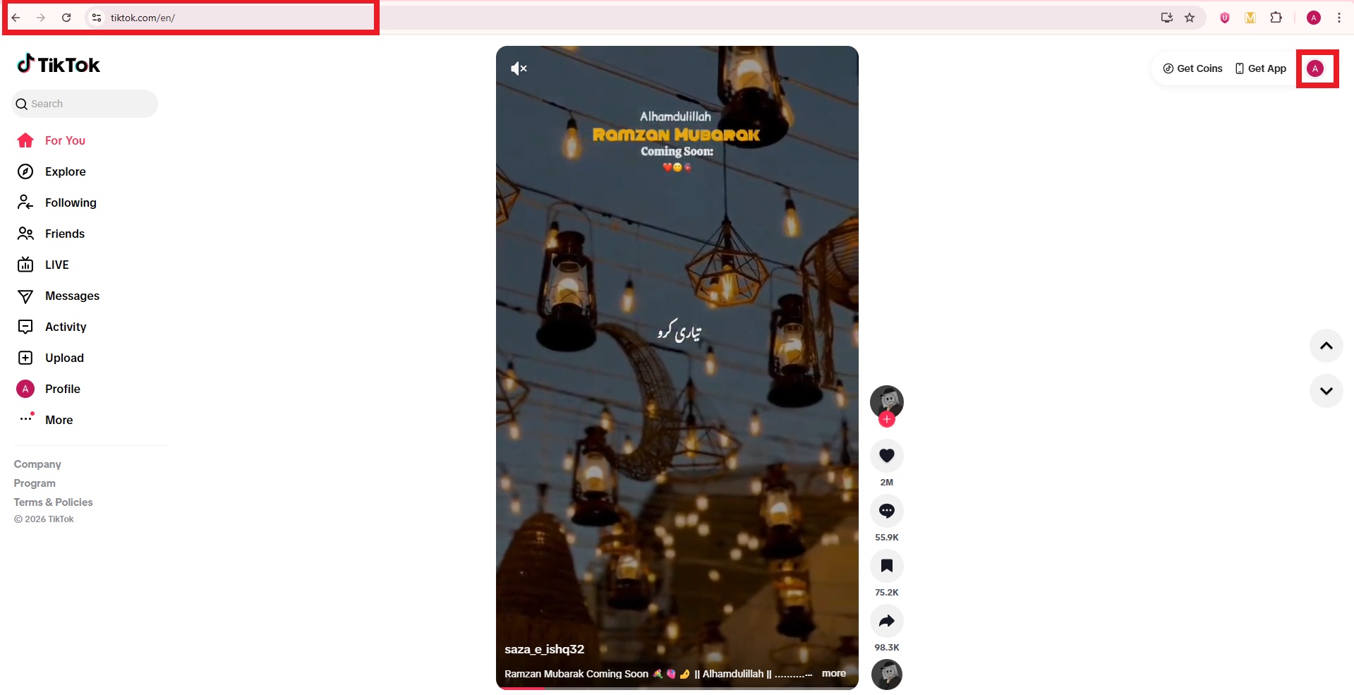 Sign in on TikTok website on desktop