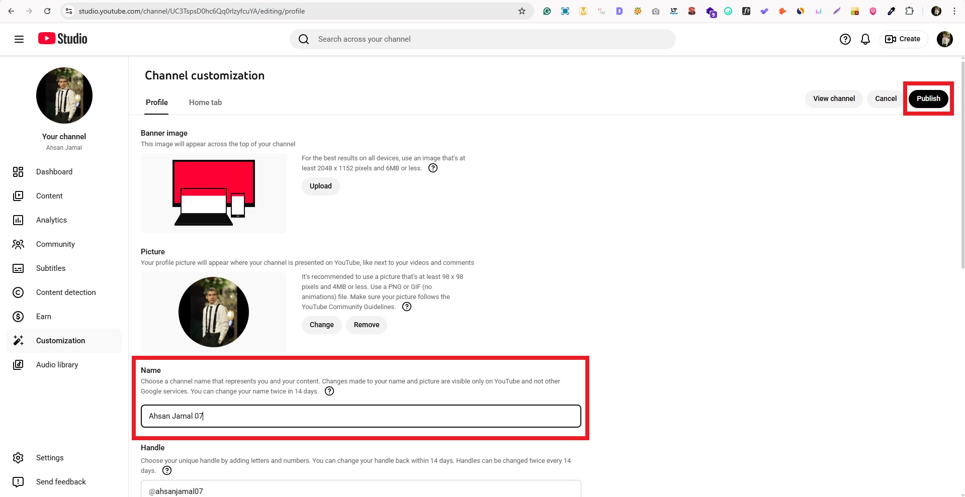 Change channel name on YouTube on desktop