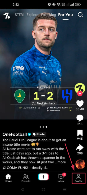 Profile icon inside the TikTok app