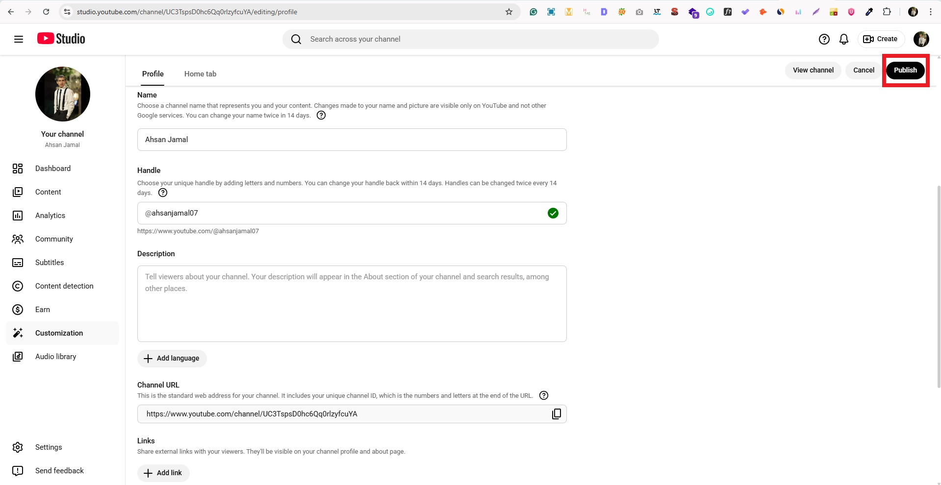 Publish button in YouTube Studio