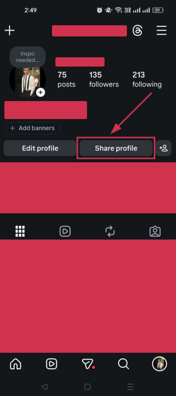 Share profile option inside the Instagram app
