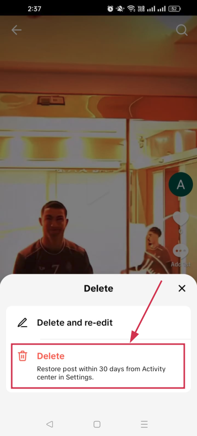 Confirm to delete a video inside the TikTok app
