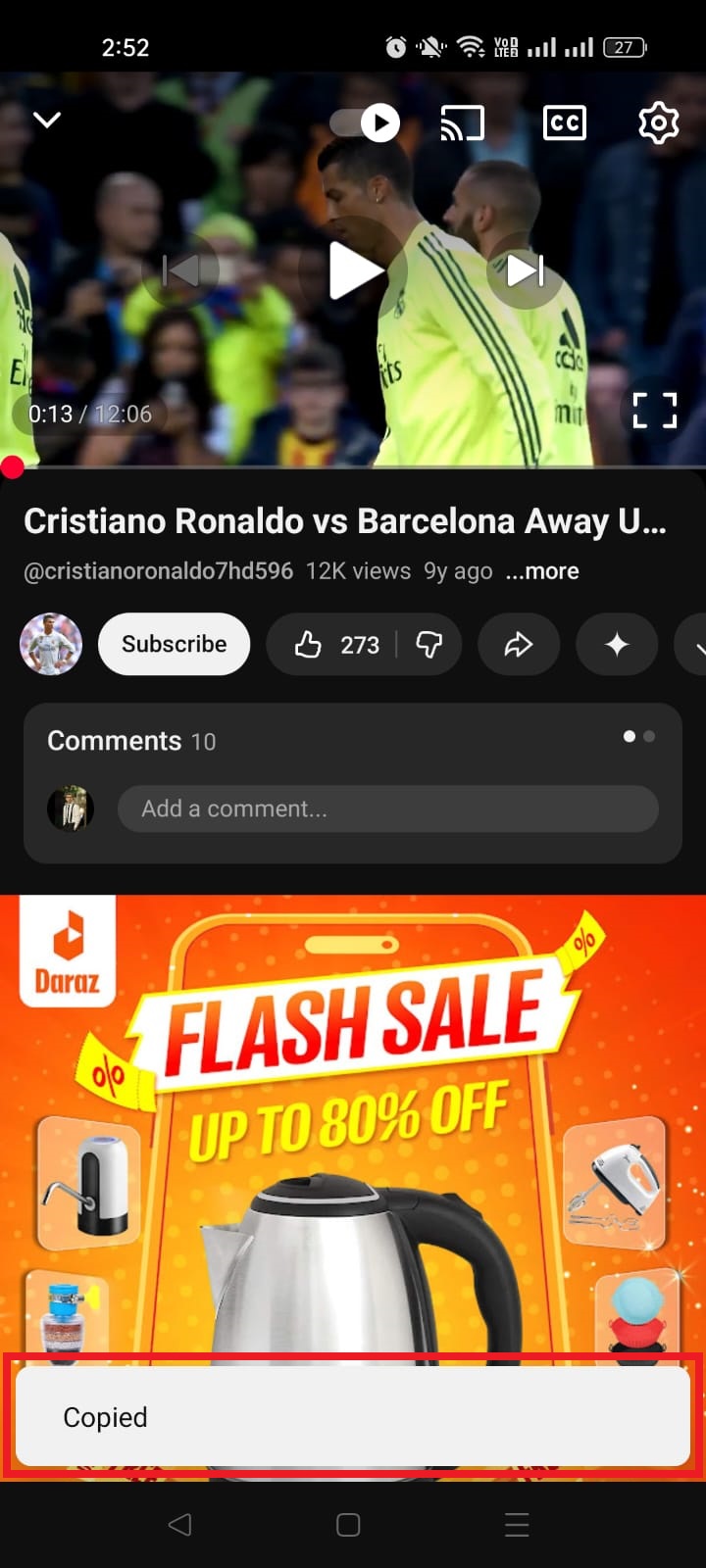 Full YouTube video URL copied