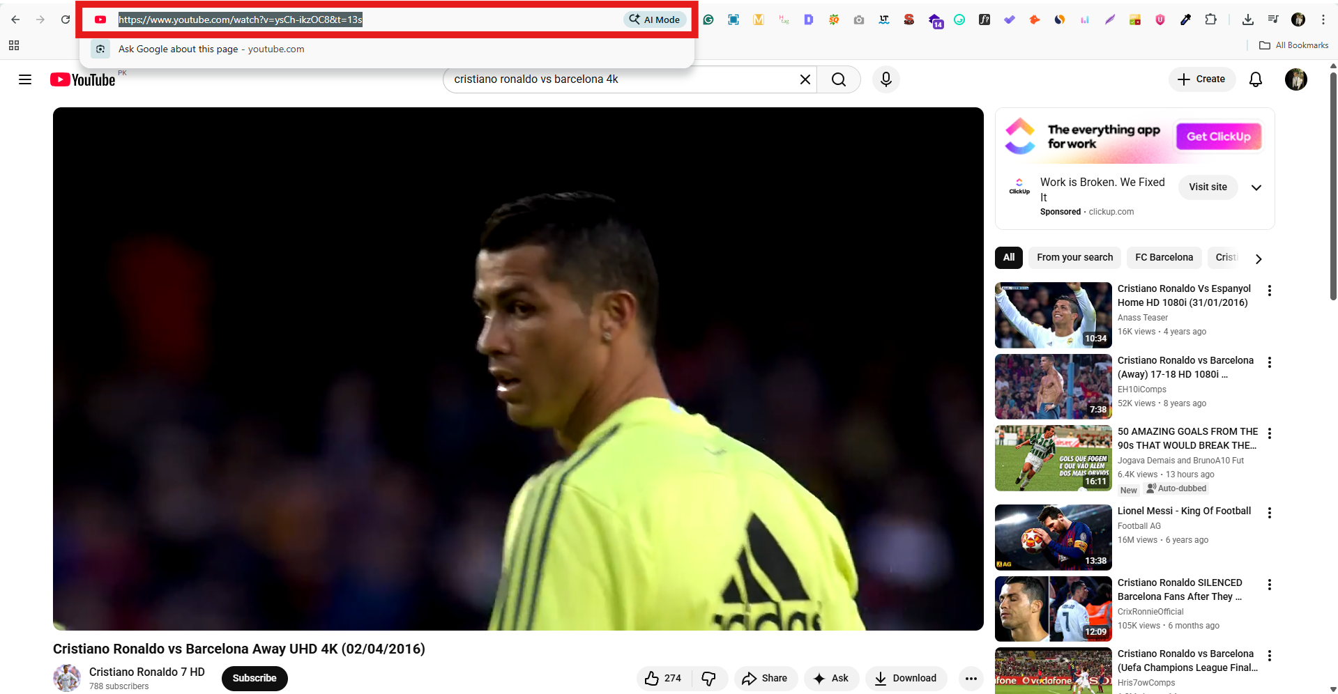 Highlighted whole YouTube video link