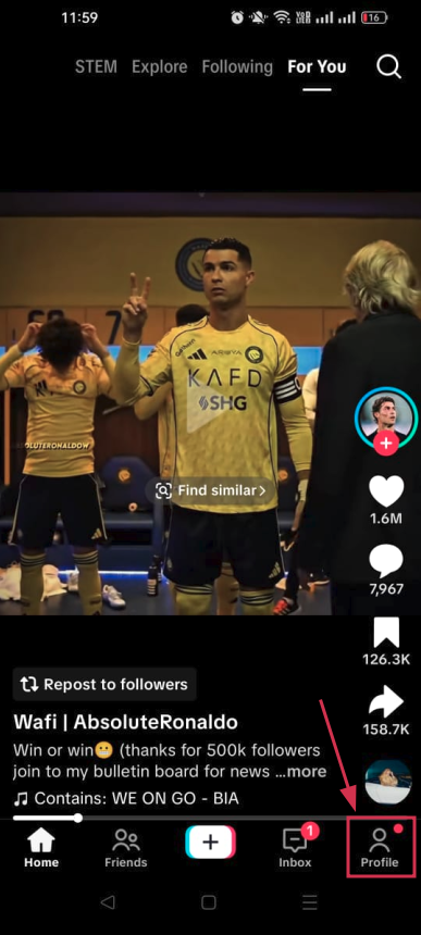 Profile icon inside TikTok mobile app
