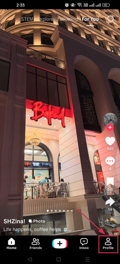 Profile icon inside the TikTok app