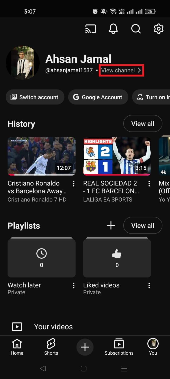 View channel option in YouTube app