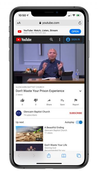 YouTube video on iPhone
