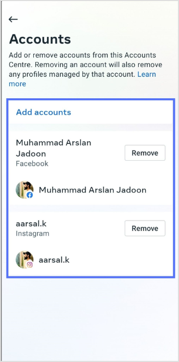add or remove accouunt