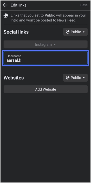 enter username & save
