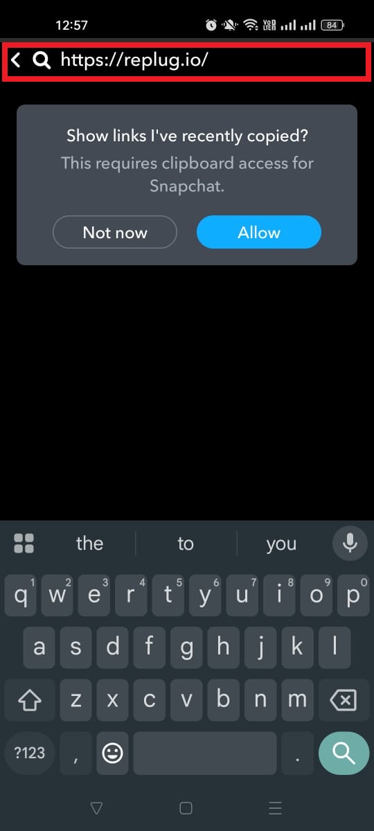 Enter or paste your URL on Snapchat app