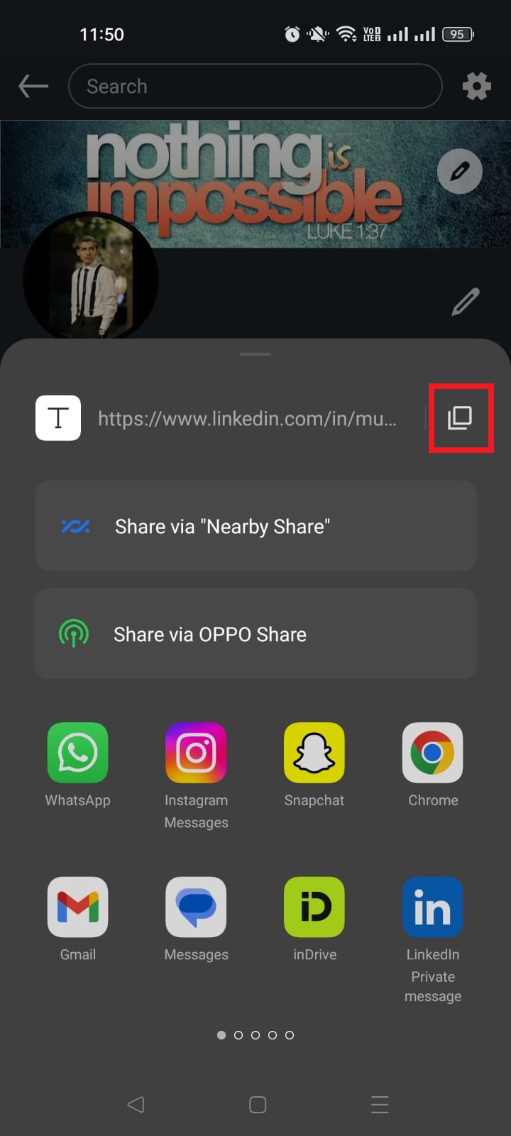 LinkedIn Copy link option on mobile