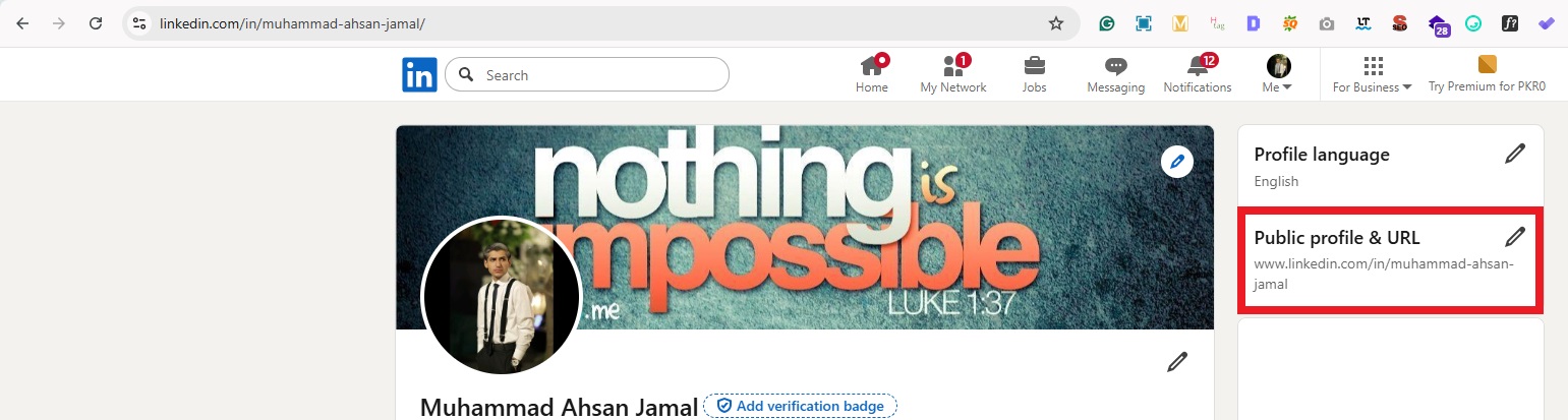 LinkedIn Public profile & URL option on PC