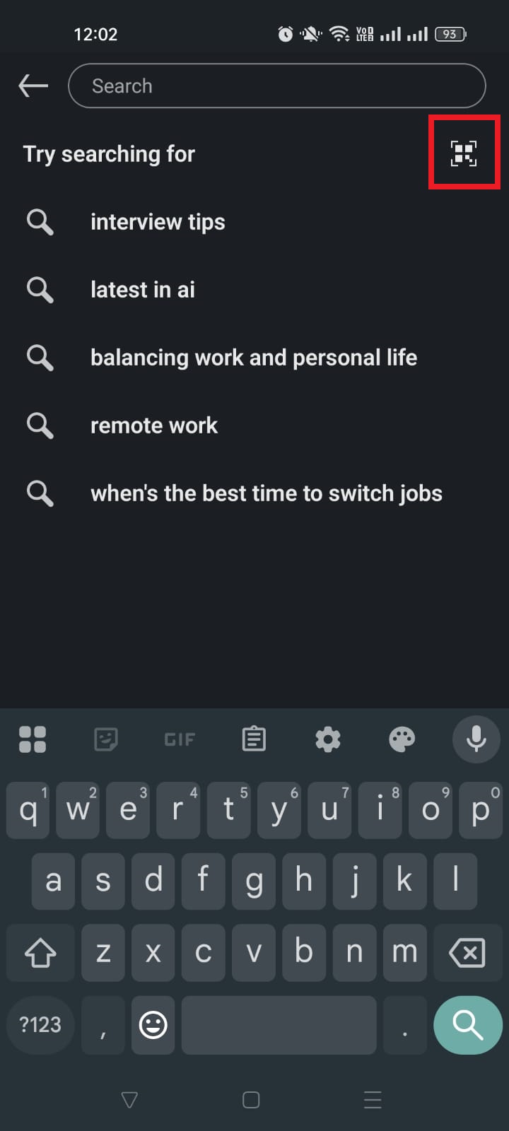 LinkedIn QR code icon on mobile
