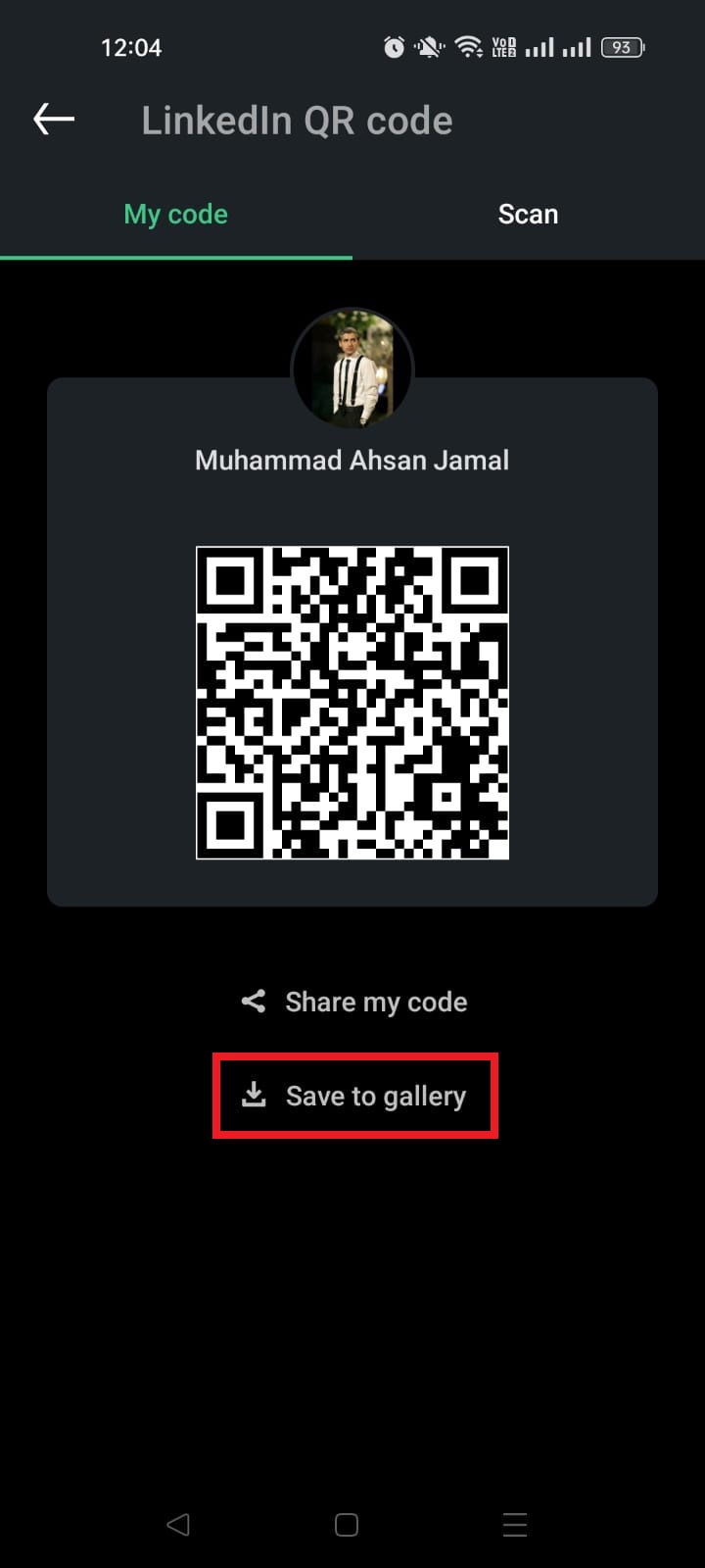 LinkedIn Save to gallery option on mobile