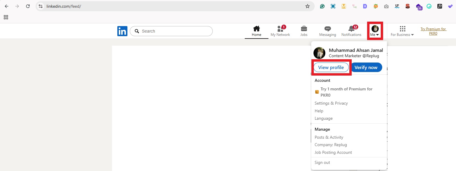 LinkedIn View profile option on desktop