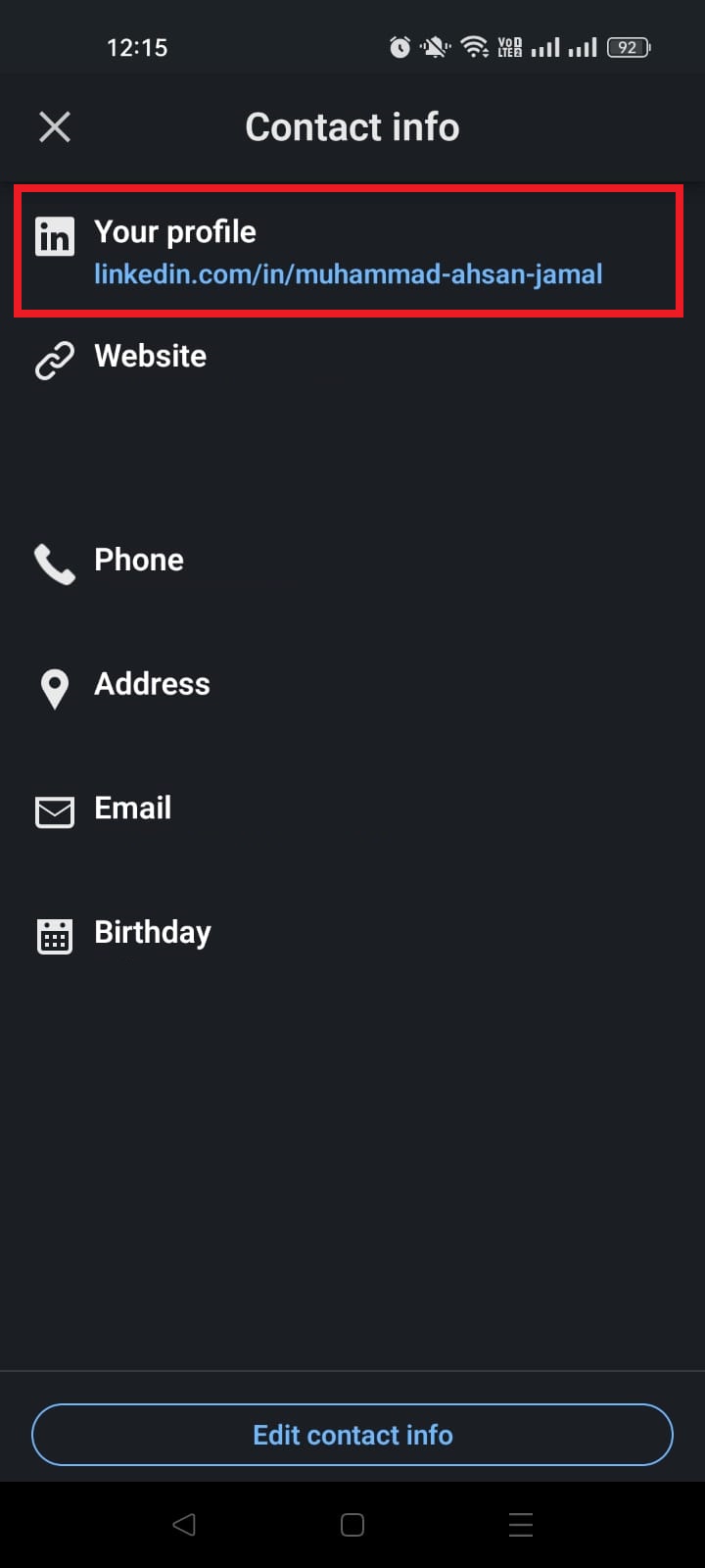 LinkedIn Your profile option on smartphone