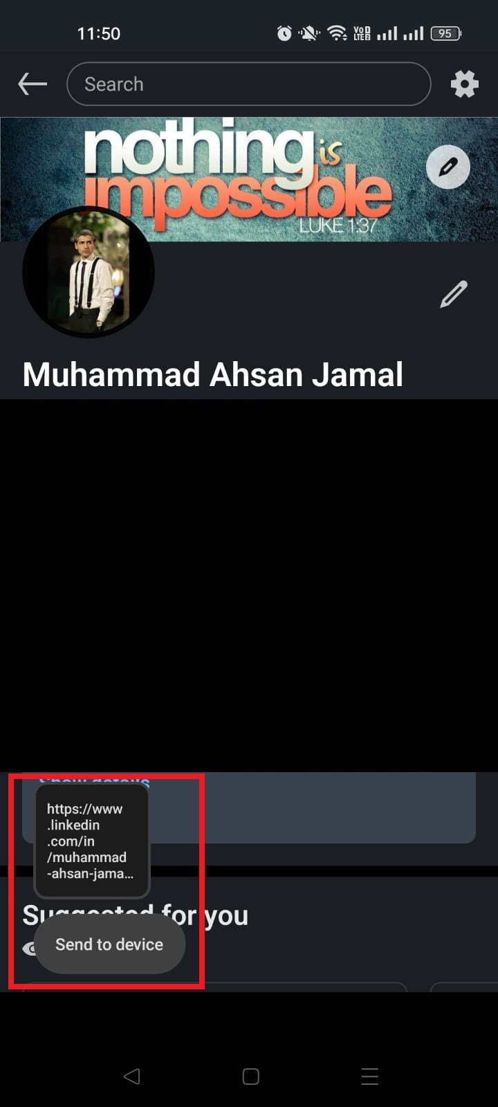 LinkedIn profile link copied to the clipboard on mobile