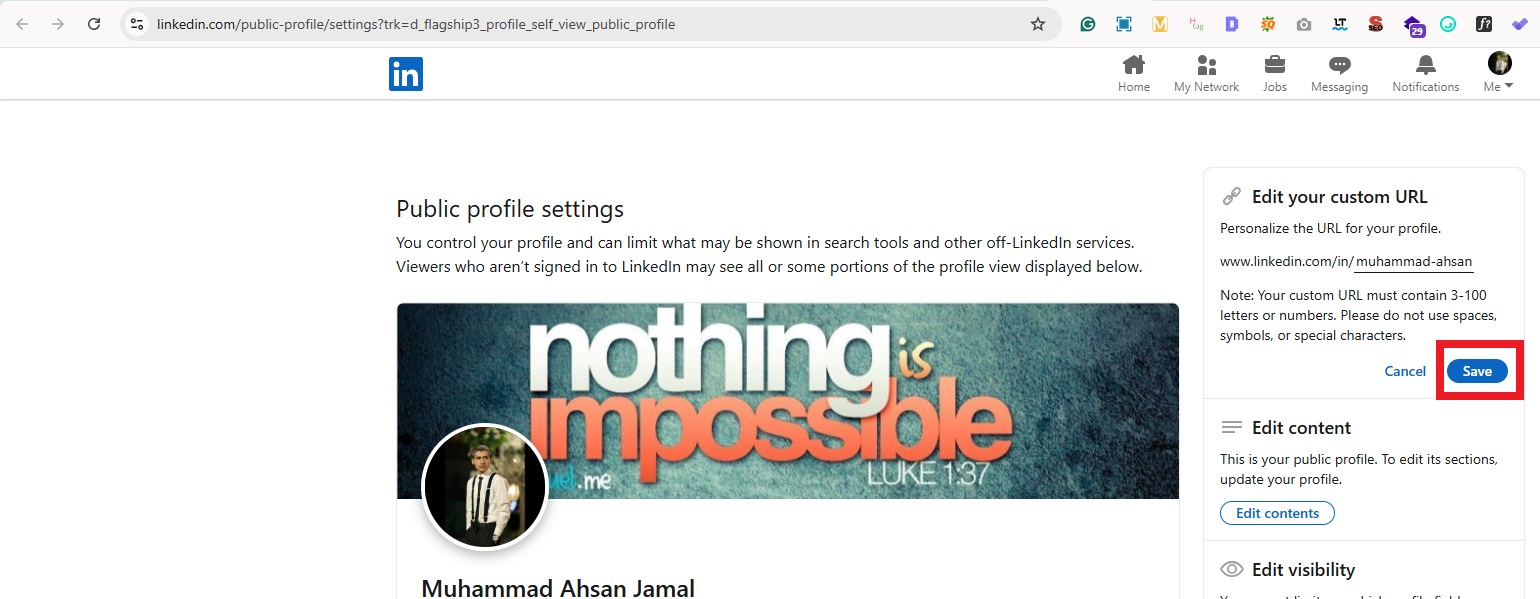 Personalize the URL for your LinkedIn profile on PC & save it