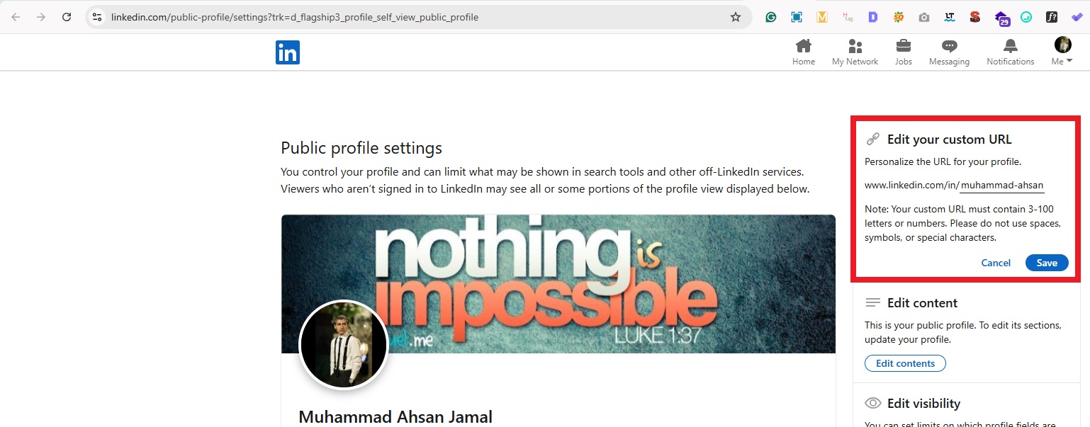 Personalize the URL for your LinkedIn profile on PC