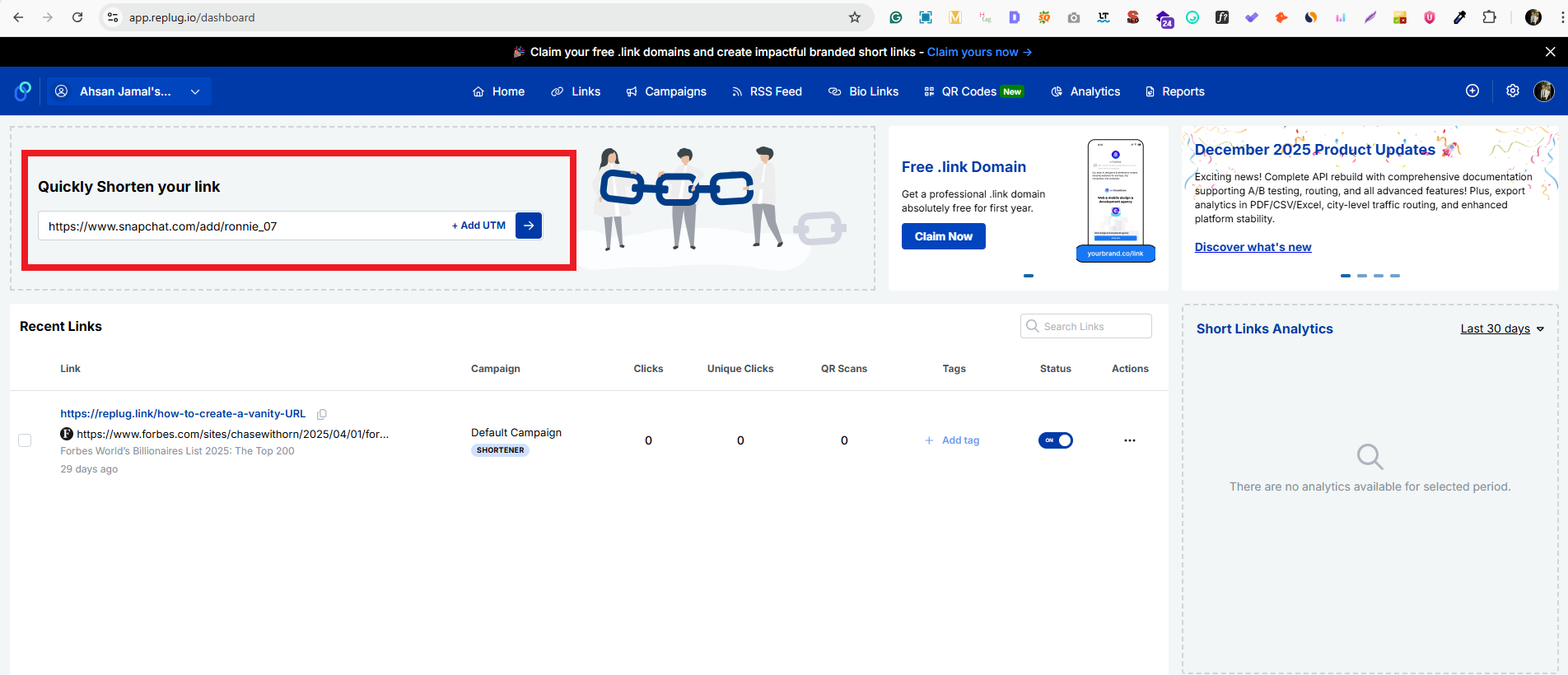 Quickly Shorten your link box in Replug app