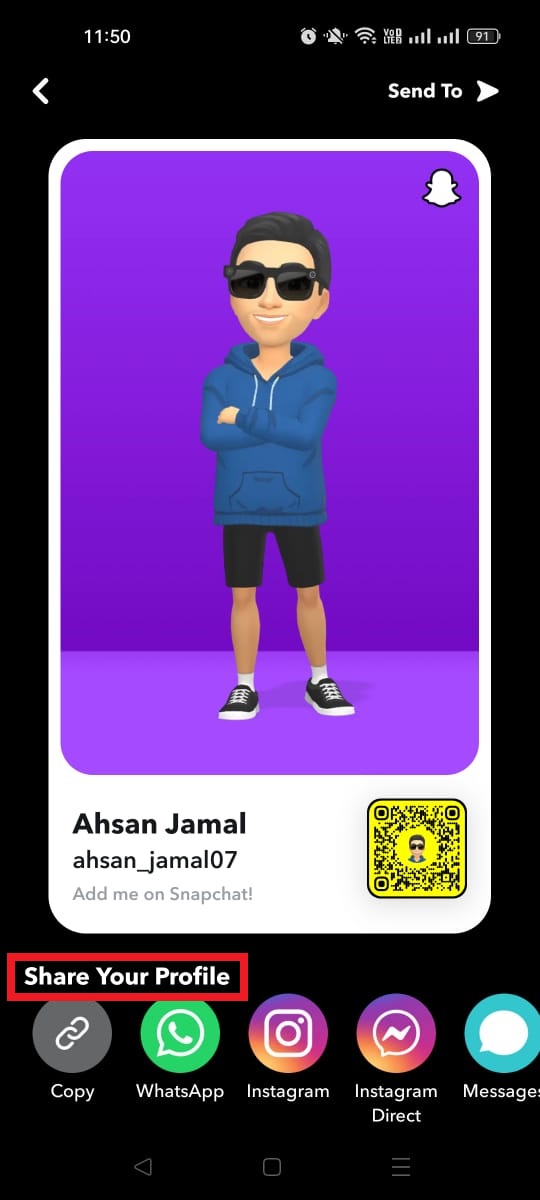 Share Your Profile option on Snapchat