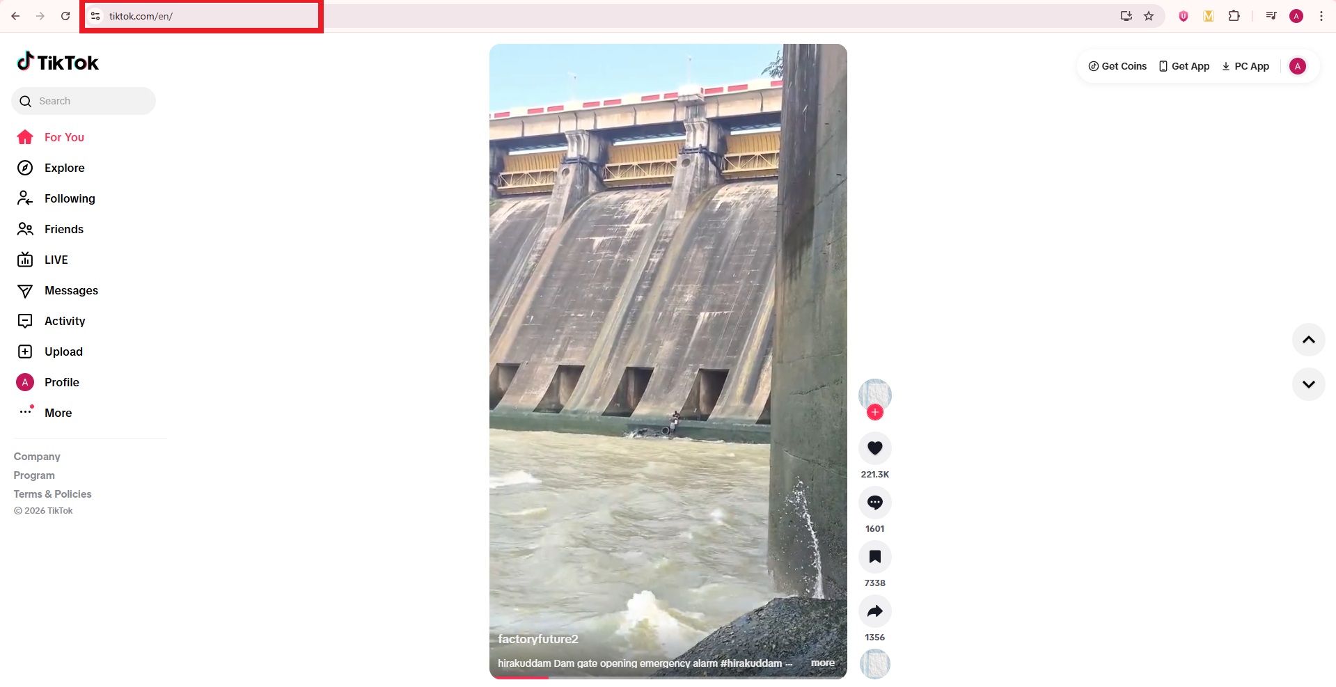 TikTok website on PC