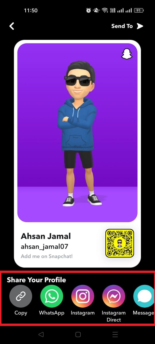 Unique Snapchat Profile URL sharing options