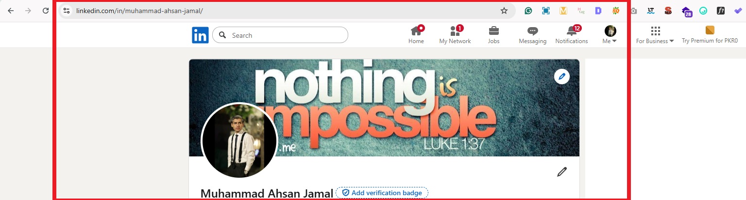 Your LinkedIn profile page on PC