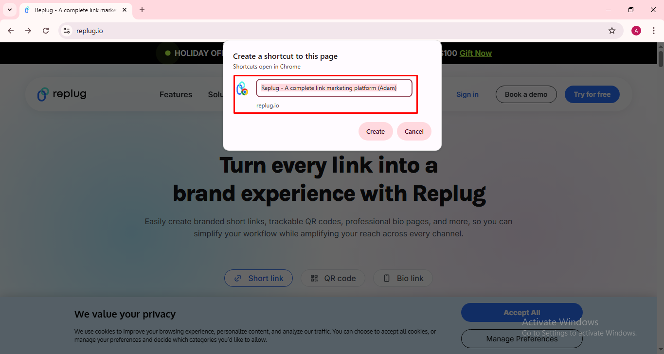 Name the shortcut Google Chrome