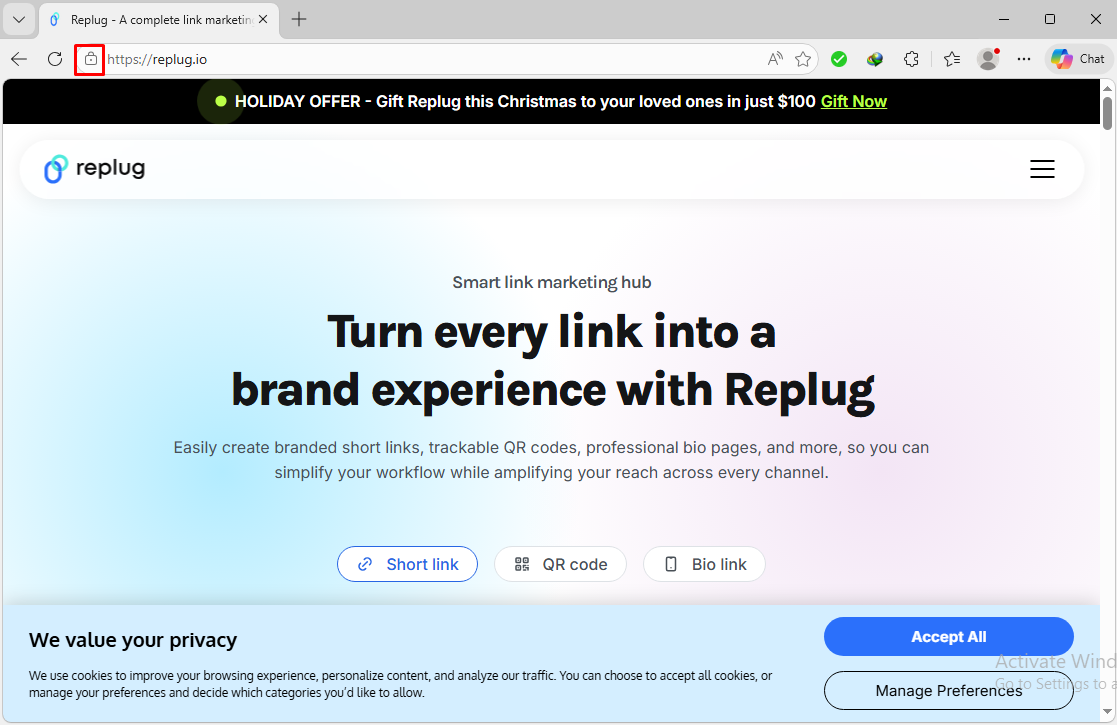 Padlock icon Microsoft Edge