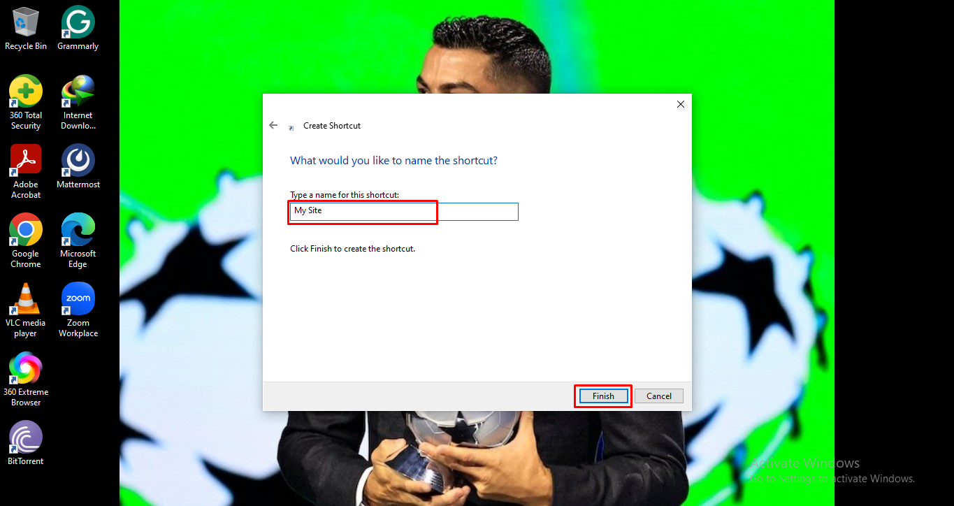 Setting name while creating shortcut