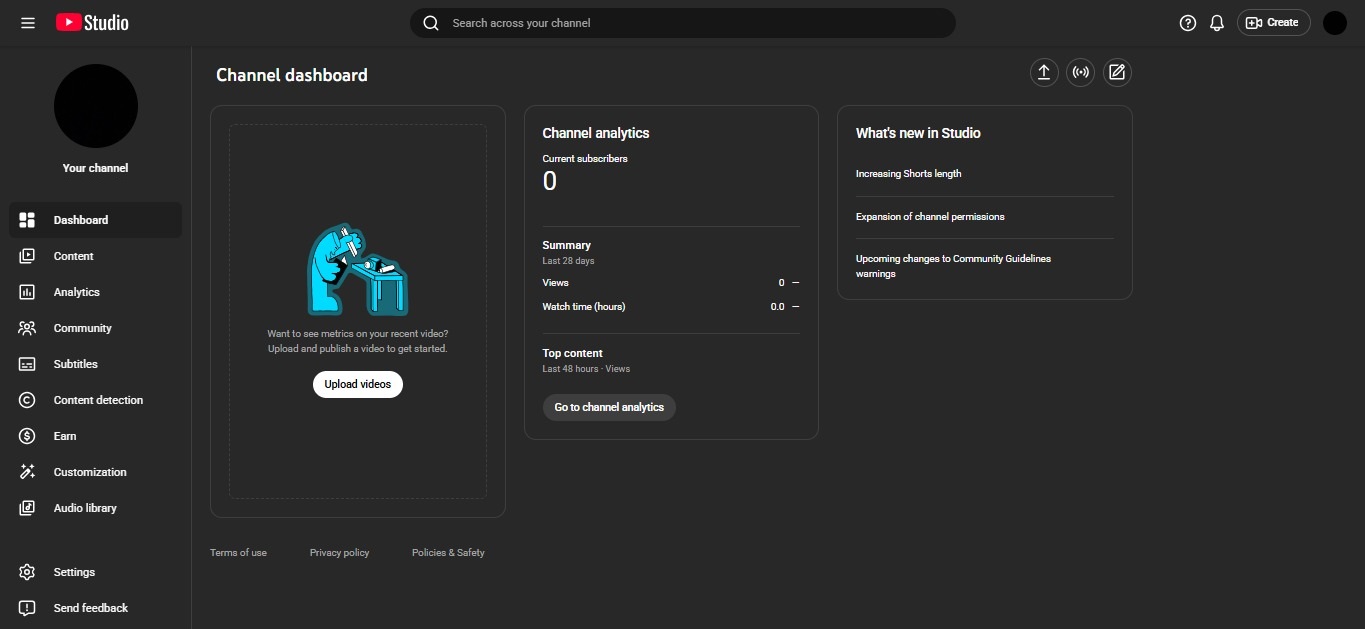 YouTube Studio web app