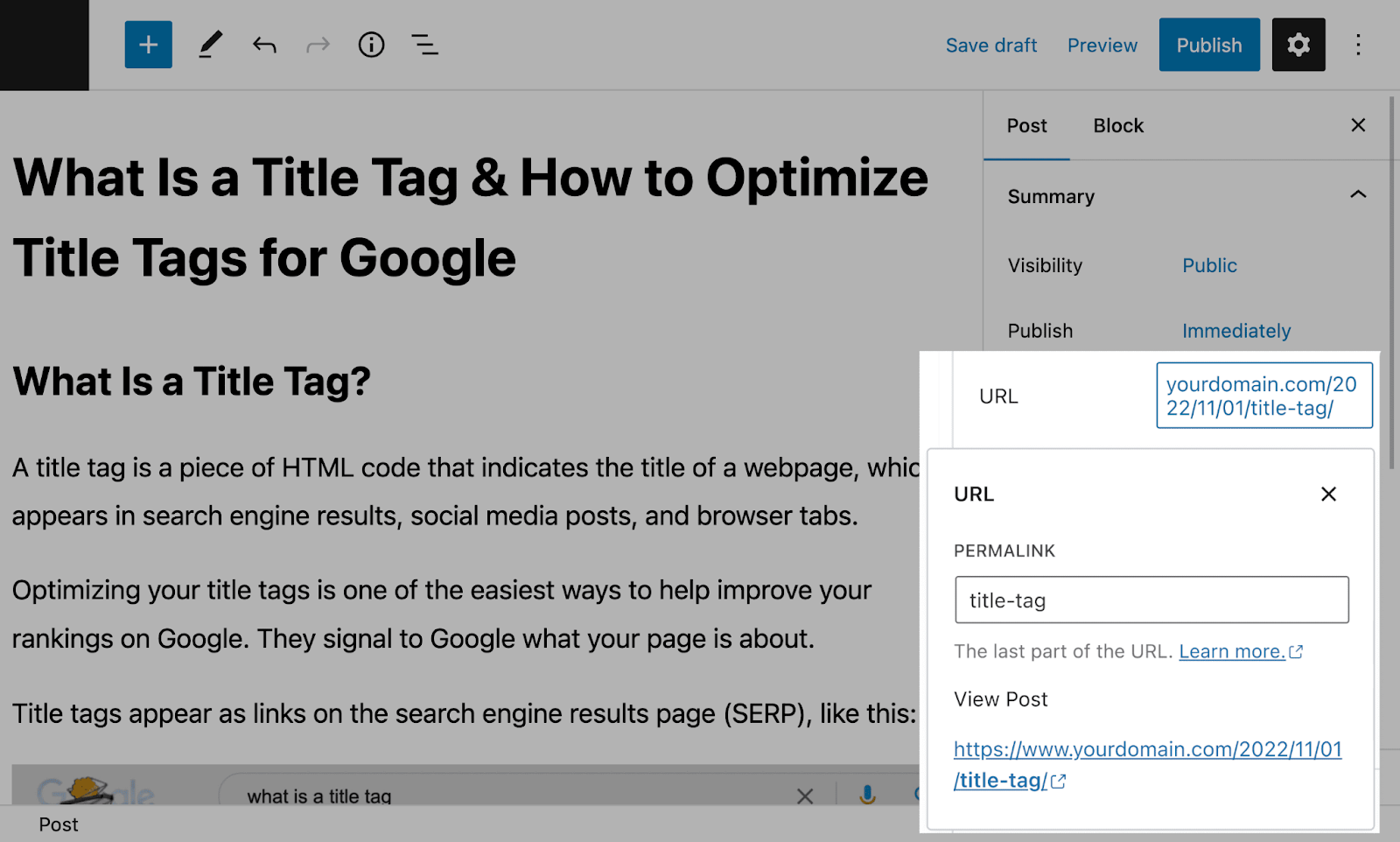 Edit URL slug inside WordPress post