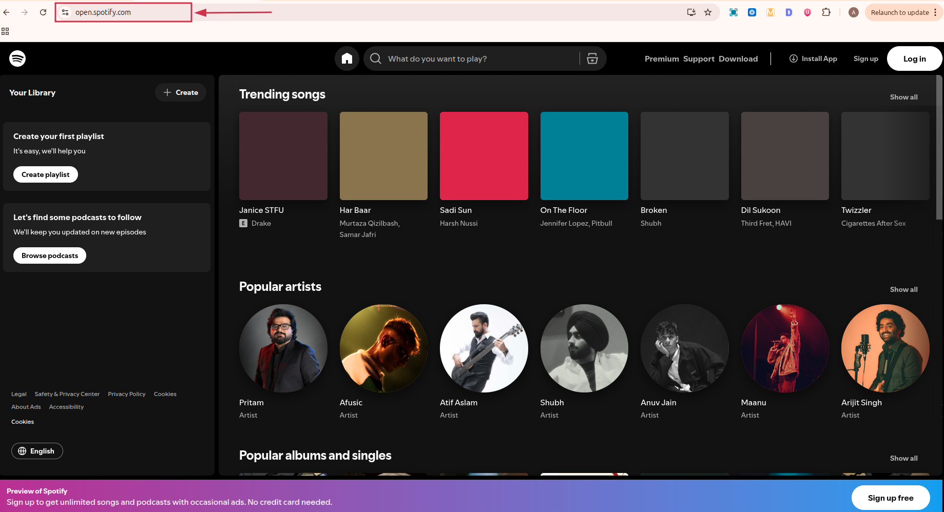 Go to open.spotify.com