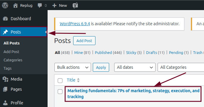 Open your post inside WordPress
