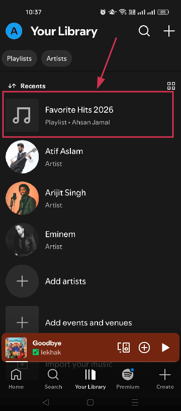 Select a playlist inside the Spotify mobile app