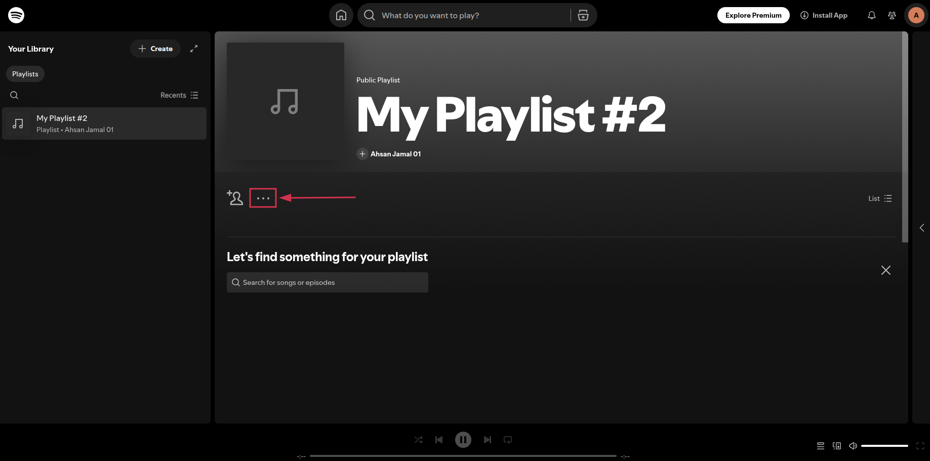 Three dots (...) option under the playlist inside the Spotify web app