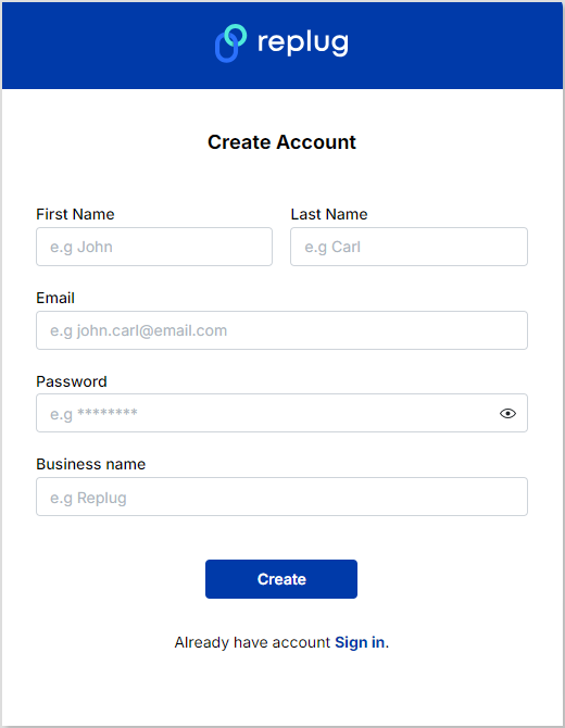 Replug sign up form - replug.io