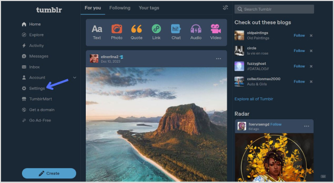 tumblr setting