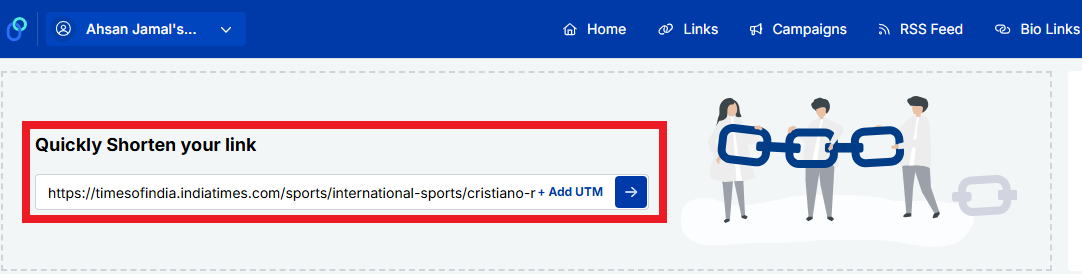 Enter the link (or URL) to shorten inside Replug