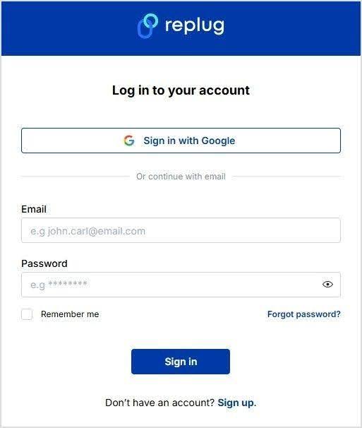 Log in to your Replug account - replug.io