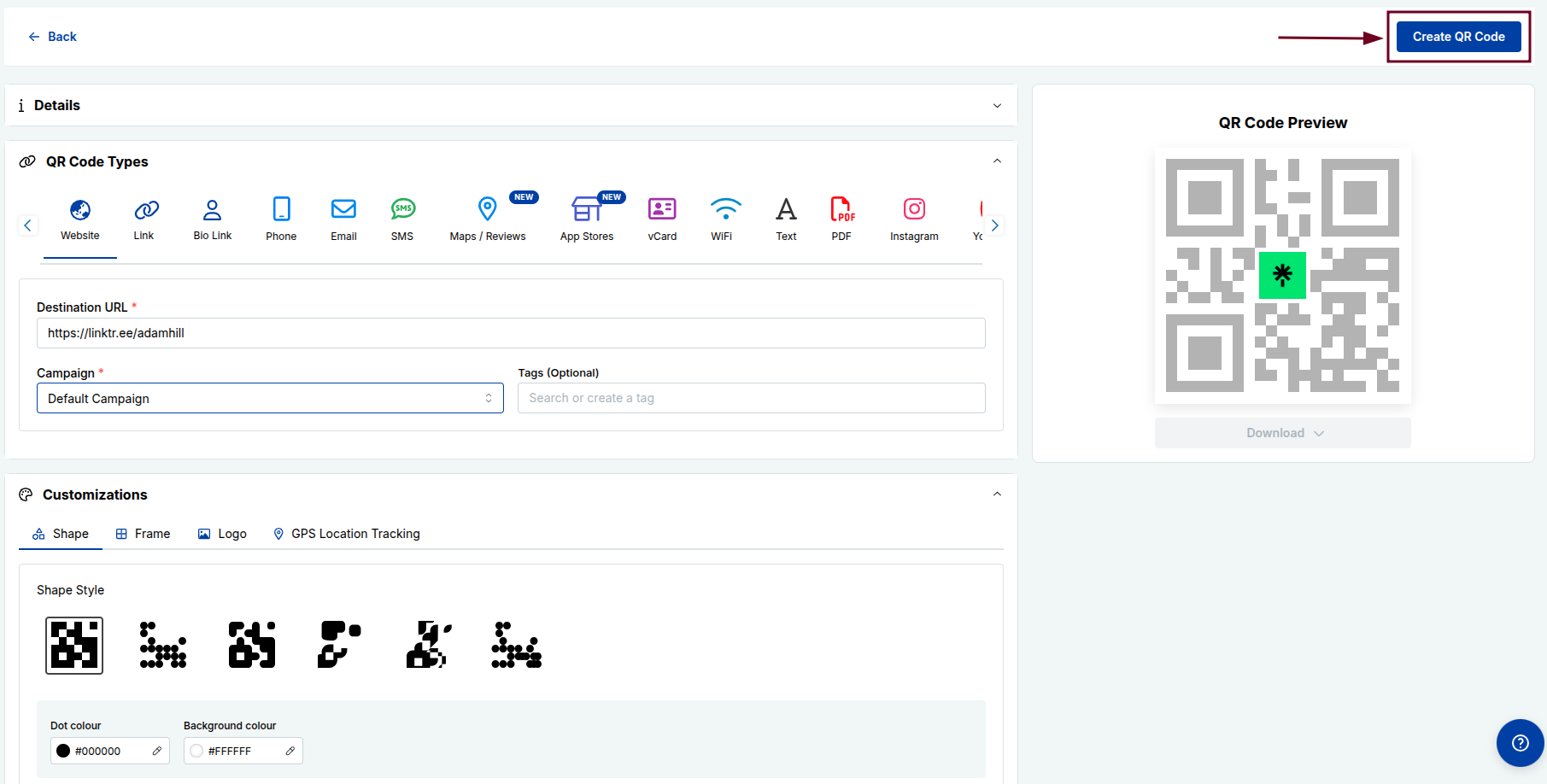 Create QR Code button inside Replug
