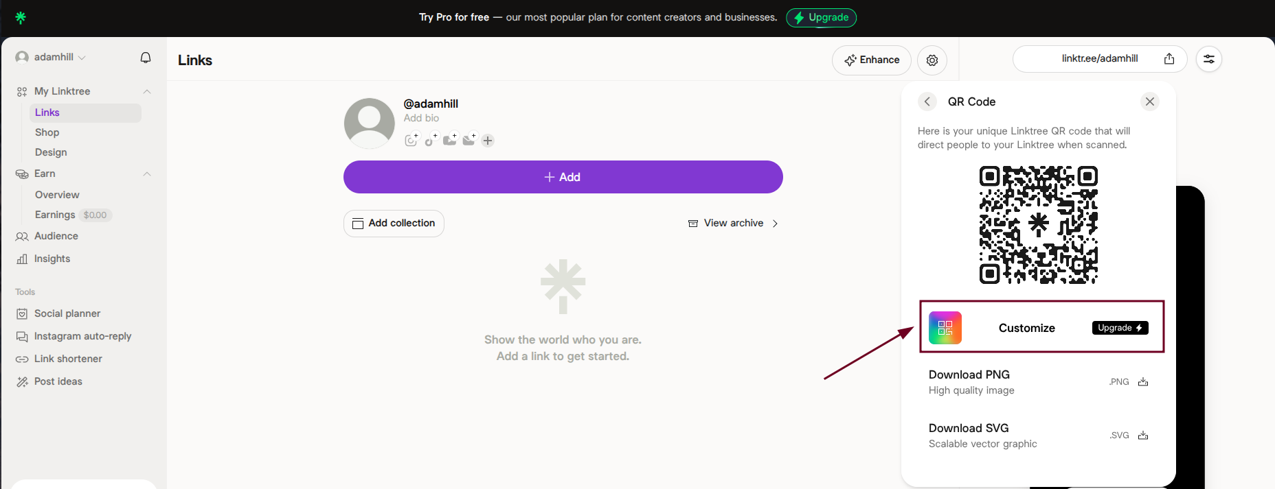 Customize the Linktree QR code