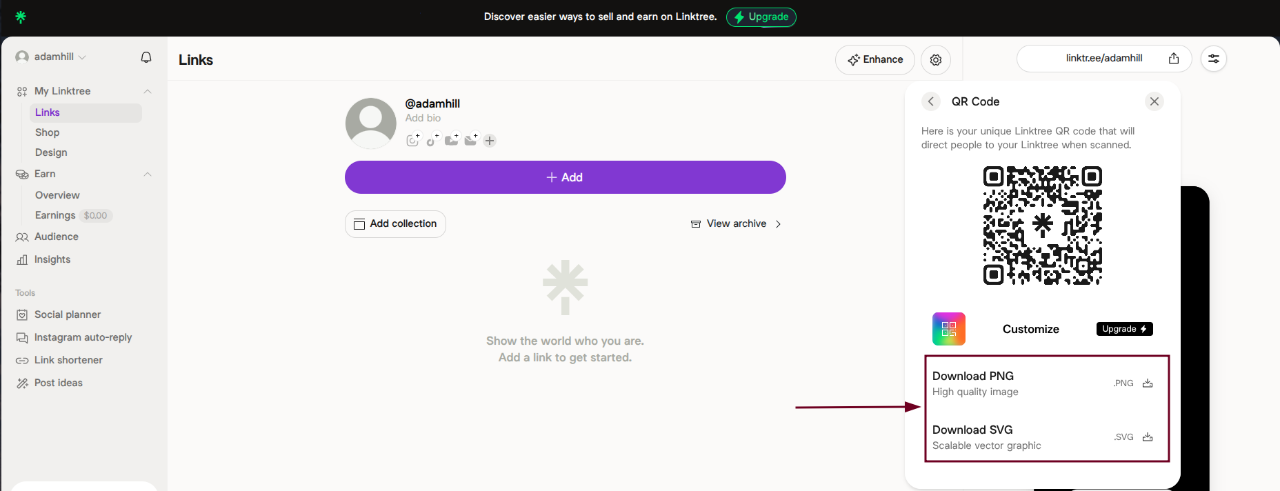 Download the Linktree QR code