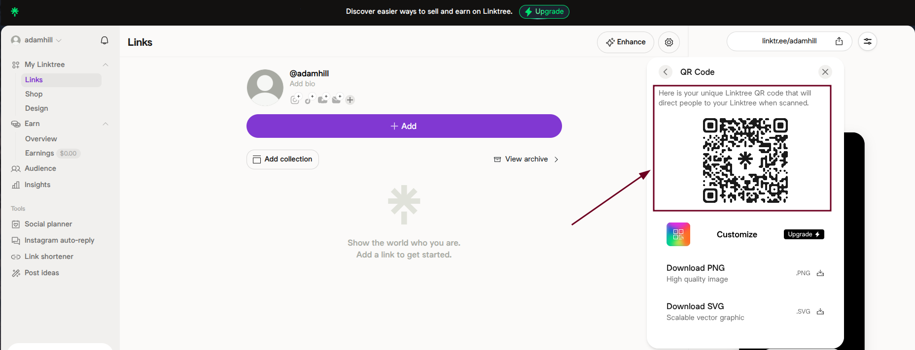 One's personal Linktree QR code