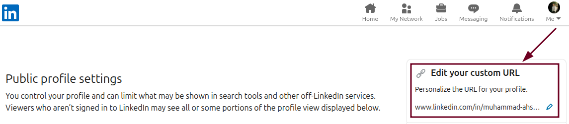 Edit your custom URL section in the LinkedIn web app