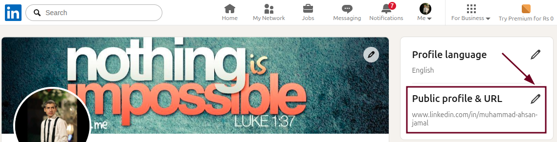 Public profile & URL option in LinkedIn web app