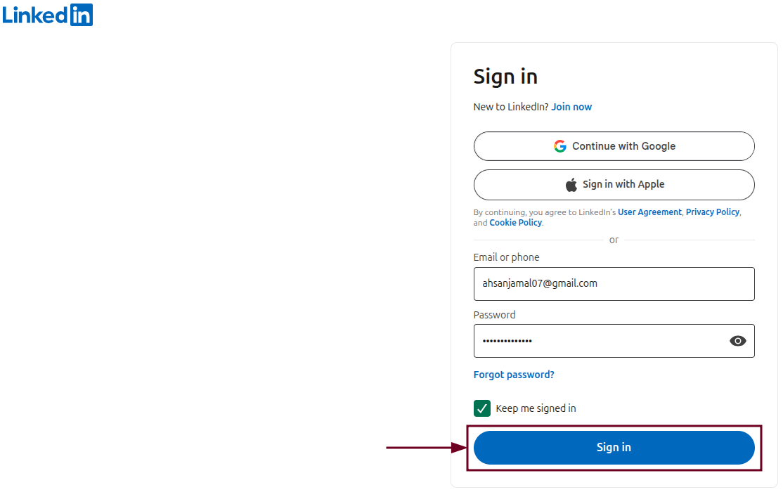 Sign in to your LinkedIn account on desktop