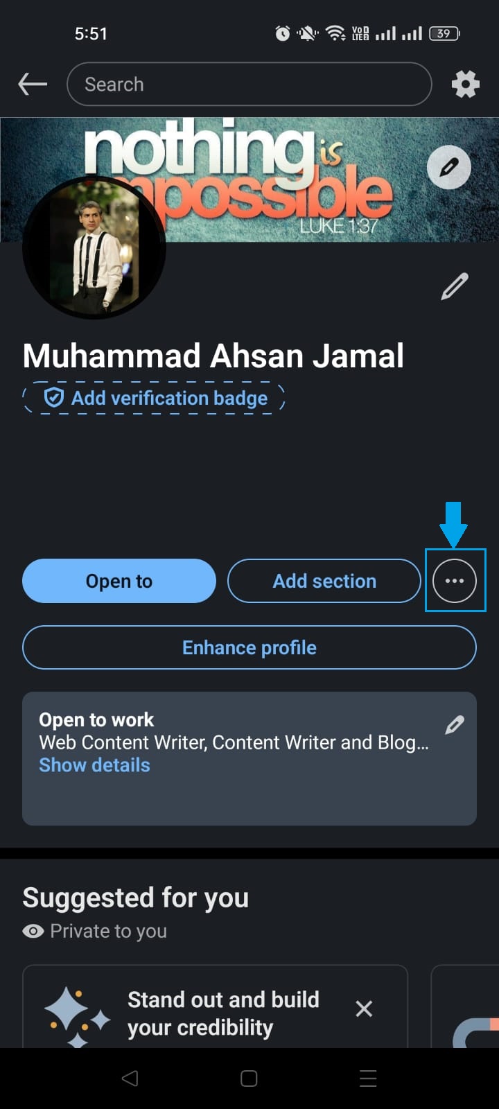 (...) button on LinkedIn profile